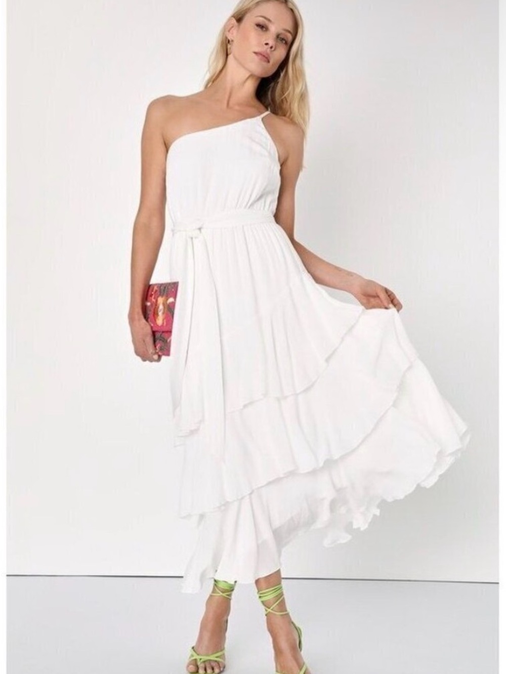 Brand new with tags Lulu's One-Shoulder White Tiered Midi Dress